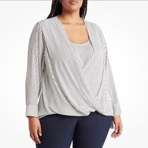 Tahari Plus Size Pin Stripe Surplus Striped Business Blouse